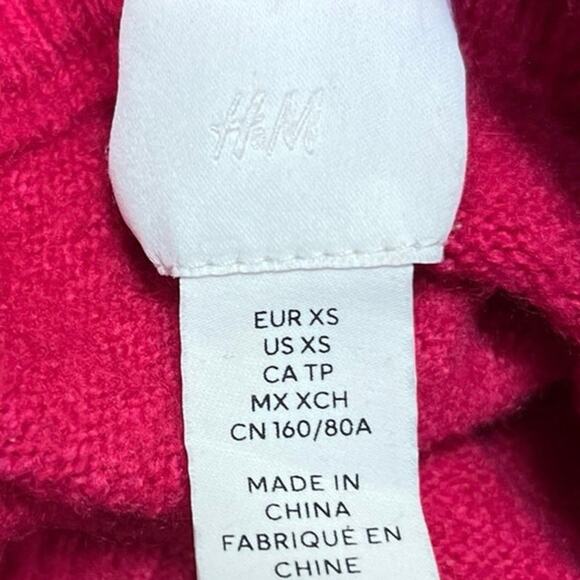 H&M Pink Ribbed Knit Trim Mock Neck Oversized Pullover Sweater Top Size XS - Picture 3 of 4
